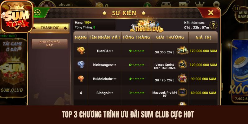 Top 3 chương trình ưu đãi Sum Club cực hot